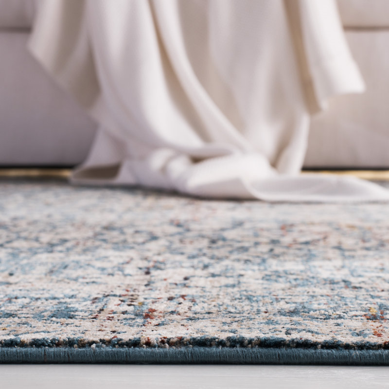Ivory and Blue Hand-knotted Synthetic Area Rug