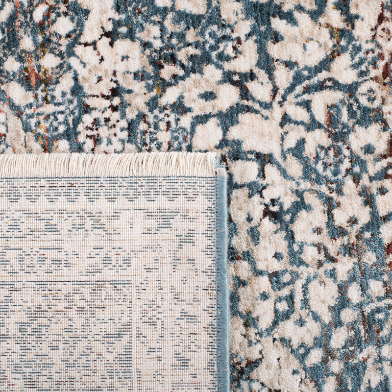 Ivory and Blue Hand-knotted Synthetic Area Rug