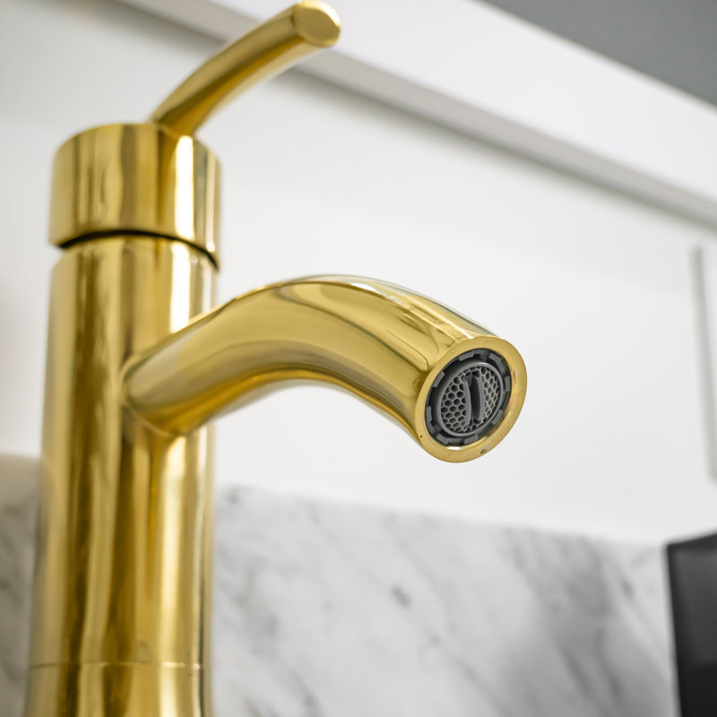 Elegant Waverly 7" Brushed Gold Single-Handle Low Arc Bathroom Faucet