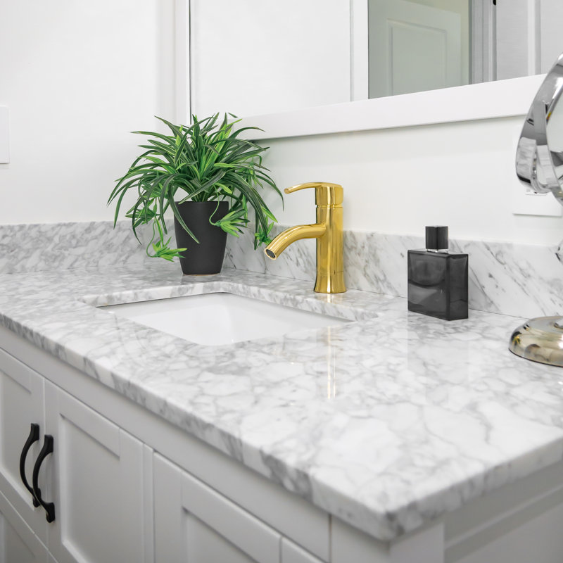 Elegant Waverly 7" Brushed Gold Single-Handle Low Arc Bathroom Faucet