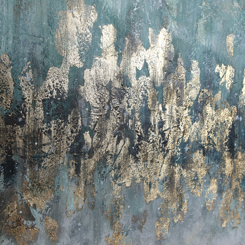 Modern Abstract Blue, Gray, and Gold Canvas Artwork 61"x41"