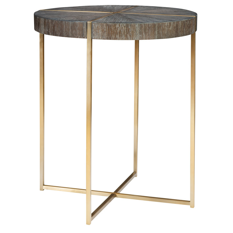 Contemporary Taja 24" Round Accent Table in Dark Walnut and Brushed Brass