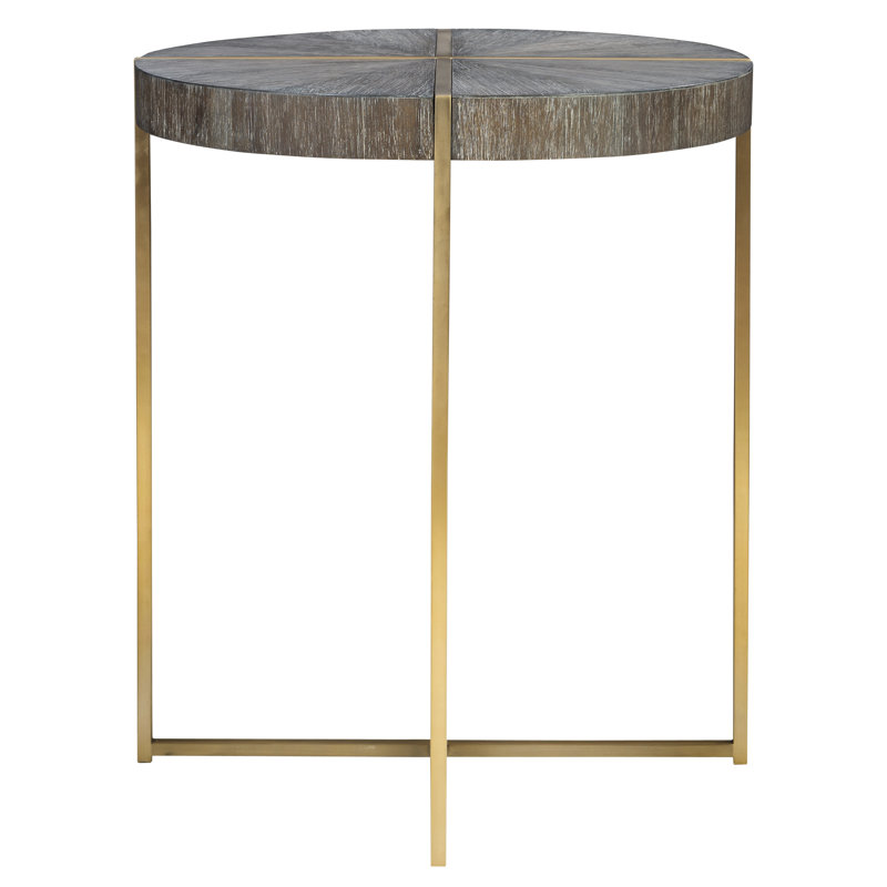 Contemporary Taja 24" Round Accent Table in Dark Walnut and Brushed Brass