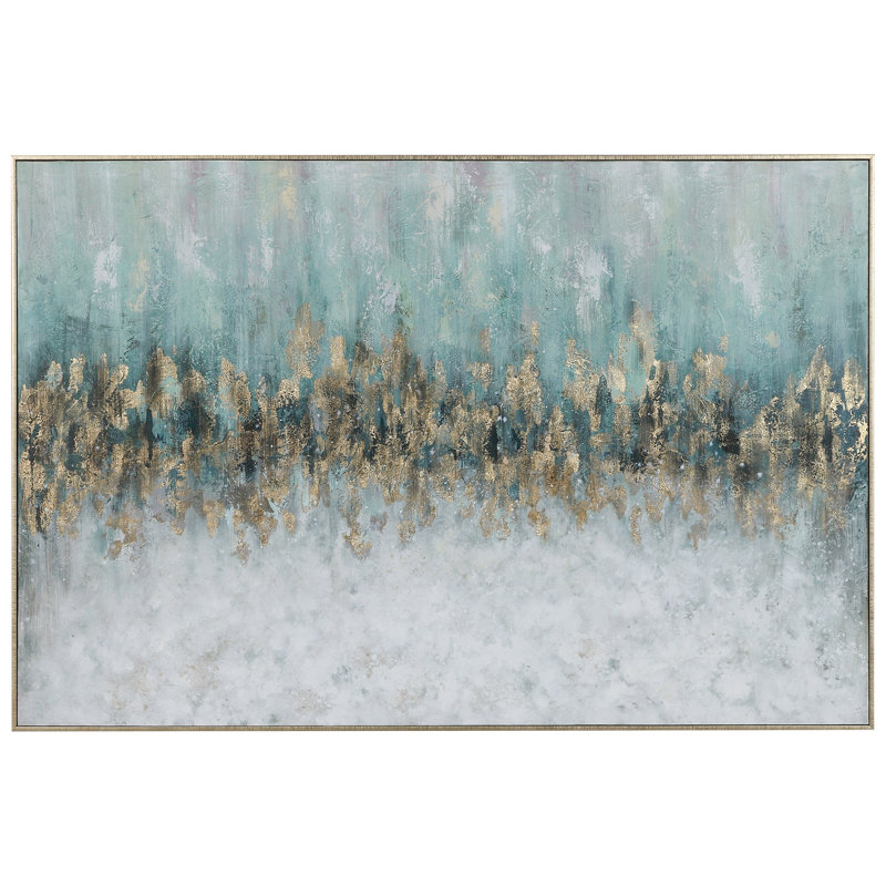 Modern Abstract Blue, Gray, and Gold Canvas Artwork 61"x41"