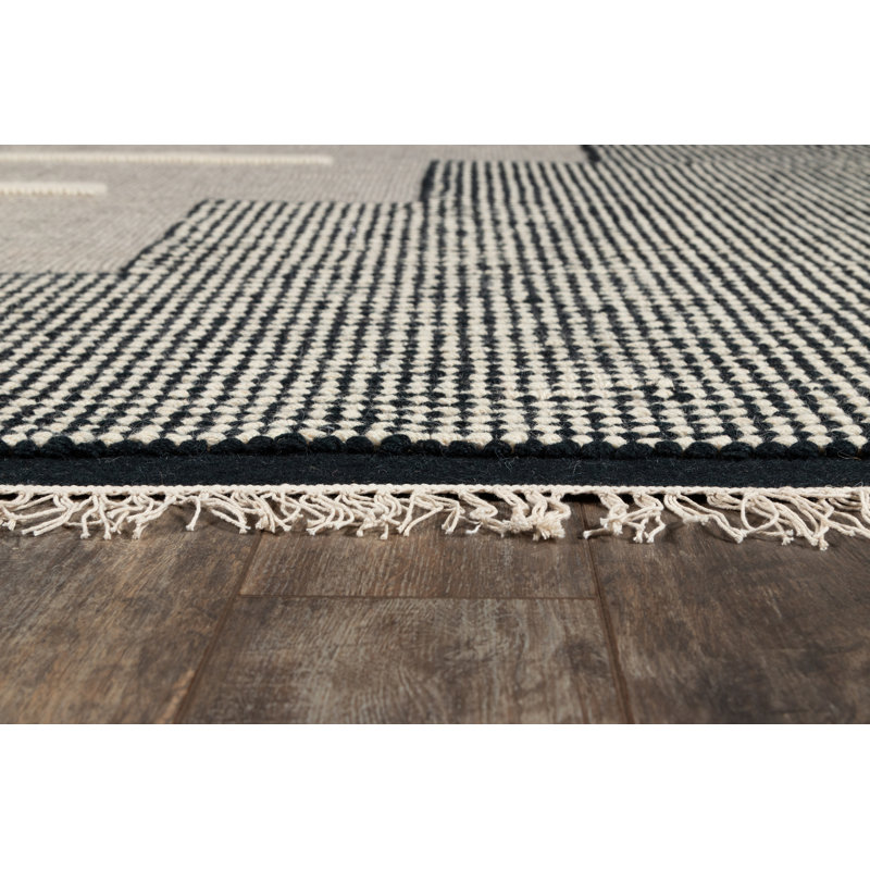 Karl Geometric Blue Wool 9' x 12' Handwoven Area Rug