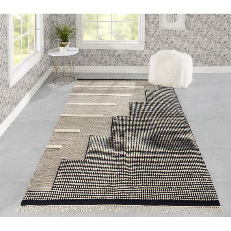 Karl Geometric Blue Wool 9' x 12' Handwoven Area Rug