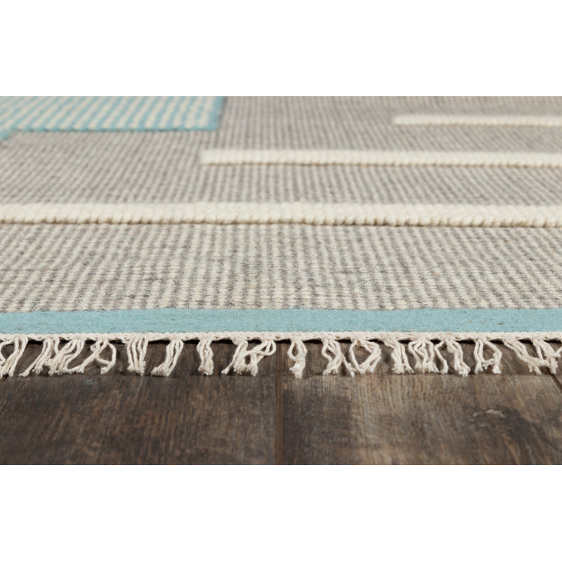 Karl Geometric Blue Wool 9' x 12' Handwoven Area Rug