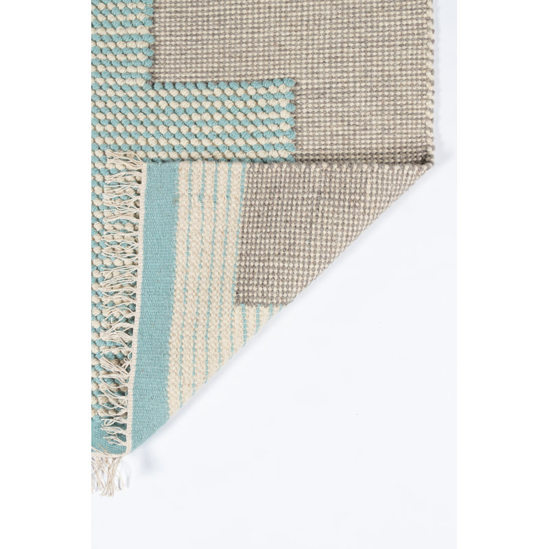 Karl Geometric Blue Wool 9' x 12' Handwoven Area Rug
