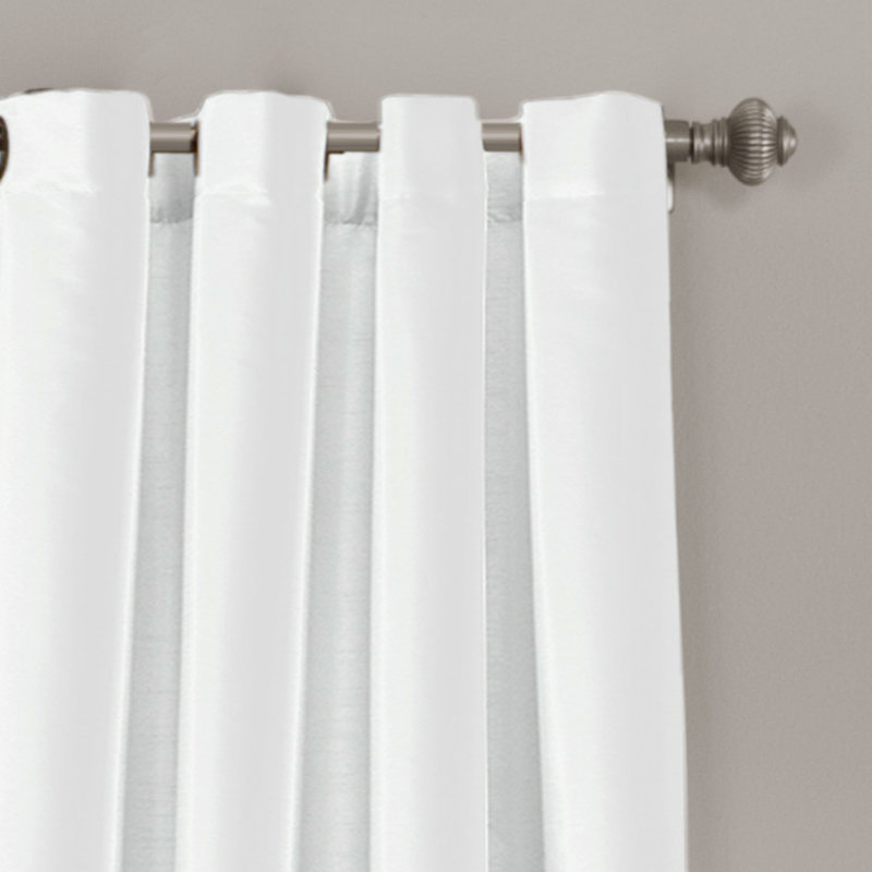 White and Black Faux Silk Light-Filtering Grommet Curtains, 54" x 95"
