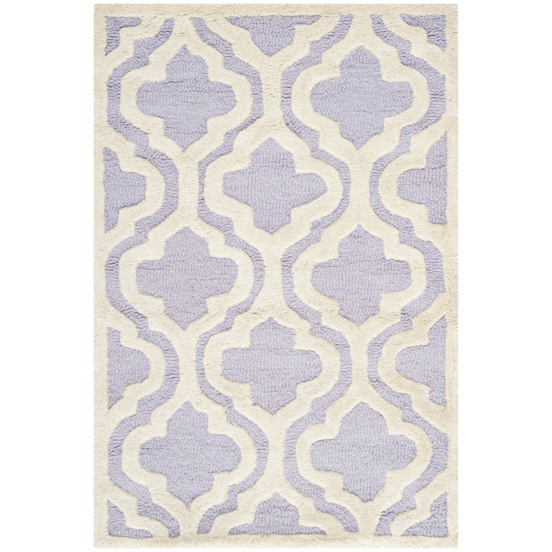 Lavender and Ivory Hand-Tufted Wool Rectangular Rug, 48" x 31.2"