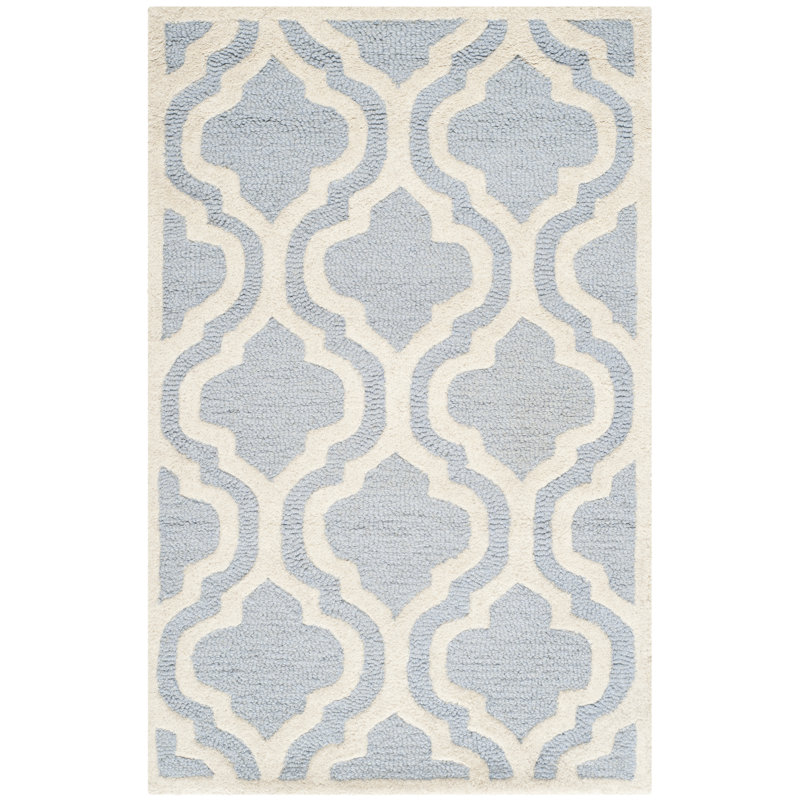 Hand-Tufted Wool Elegance Round Rug in Light Blue/Ivory, 2' x 3'