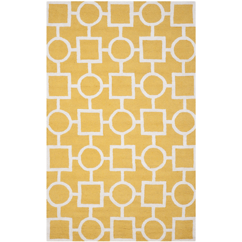 Gold and Ivory Hand-Tufted Wool Geometric 6' x 9' Rug