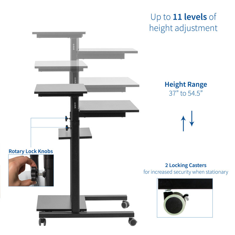 ErgoFlex Black Steel Mobile Sit/Stand Workstation with Keyboard Tray