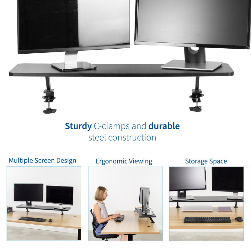 VIVO Ergonomic 40" Black Desk Shelf Riser with Steel C-Clamps