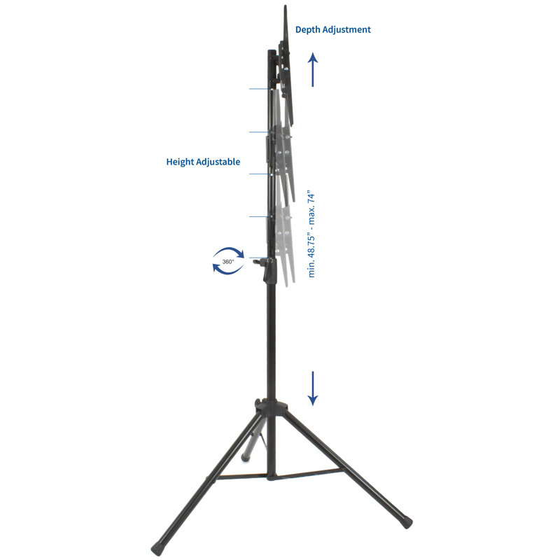 Adjustable Black Steel TV Stand 32"-55" with Tripod Design