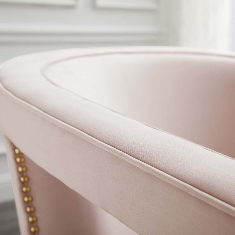Pink Velvet Accent Chair with Gold Trim, 32"
