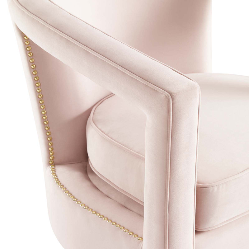 Pink Velvet Accent Chair with Gold Trim, 32"