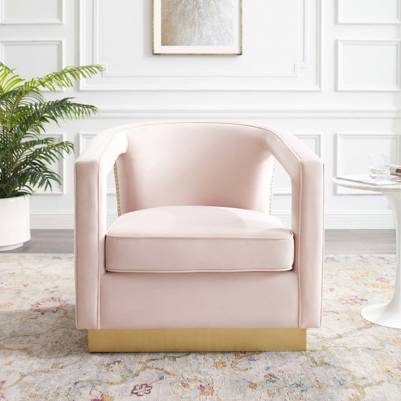 Pink Velvet Accent Chair with Gold Trim, 32"