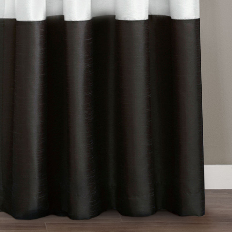 White and Black Faux Silk Light-Filtering Grommet Curtains, 54" x 95"