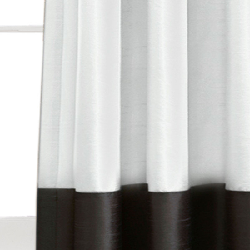 White and Black Faux Silk Light-Filtering Grommet Curtains, 54" x 95"