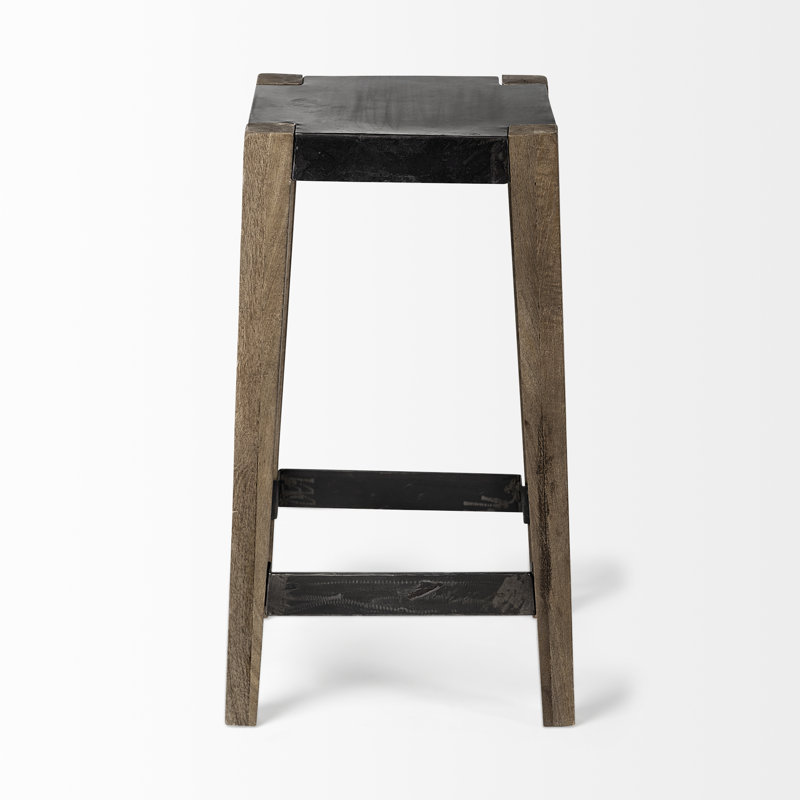 Nell Adjustable Light Brown Mango Wood Bar Stool with Metal Base