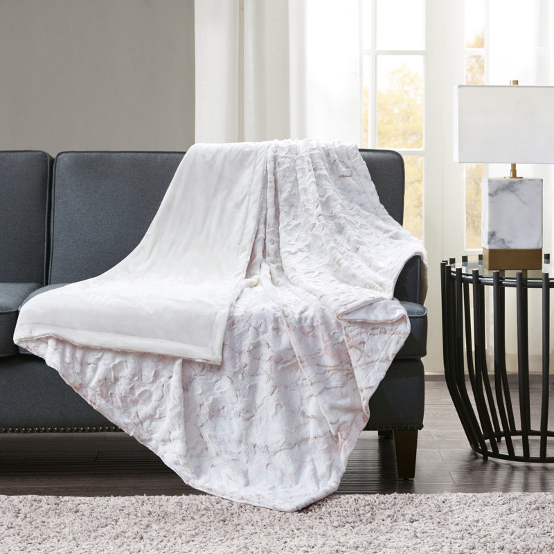 Blush Marble Oversized Reversible Faux Fur Throw