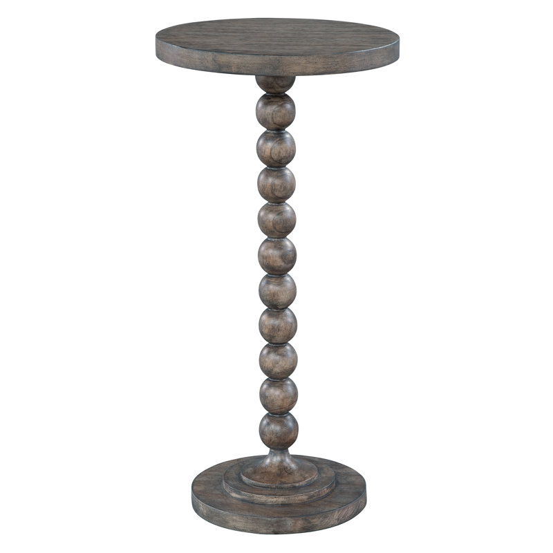 Traditional Gray-Brown Round Wood & Metal Chairside Table with Storage