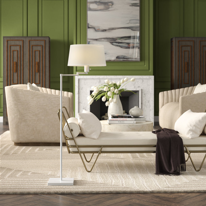 Adjustable White Steel Swing Arm Floor Lamp