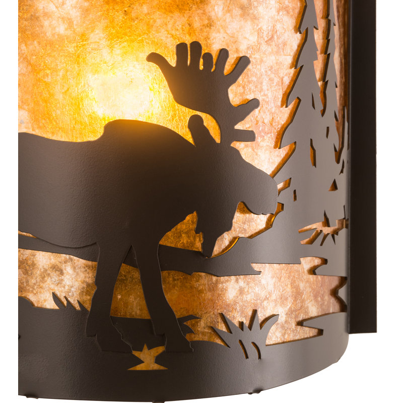 Timeless Bronze Moose and Trees Amber Glass Sconce