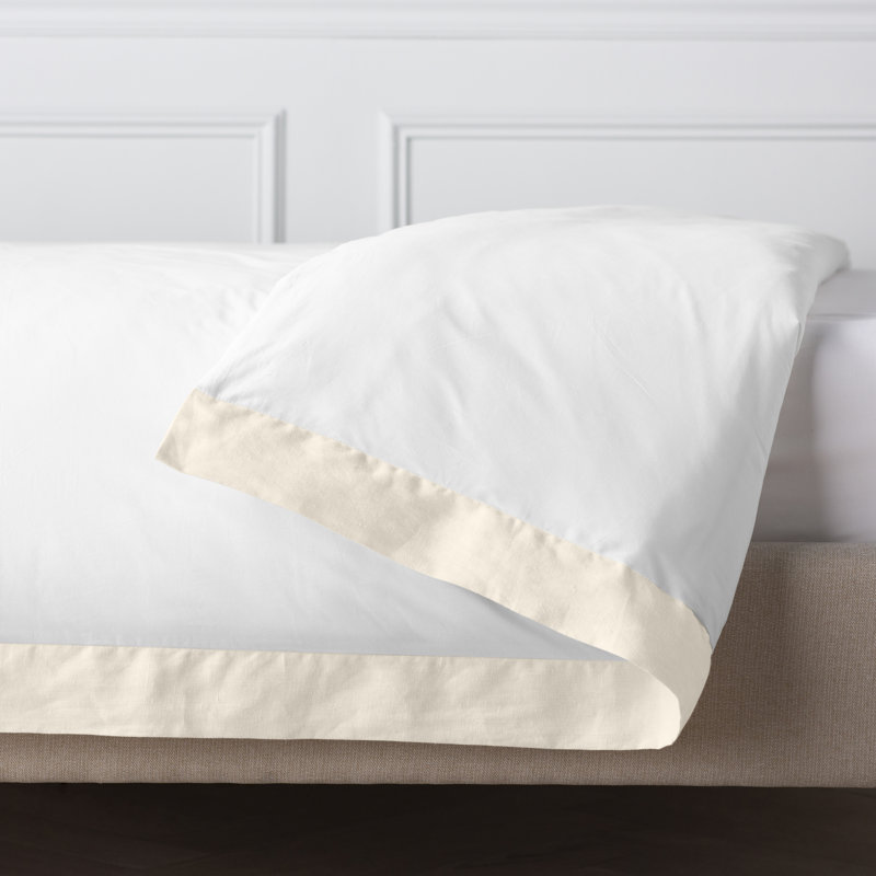 Twin White and Linen Cotton Percale Duvet Cover