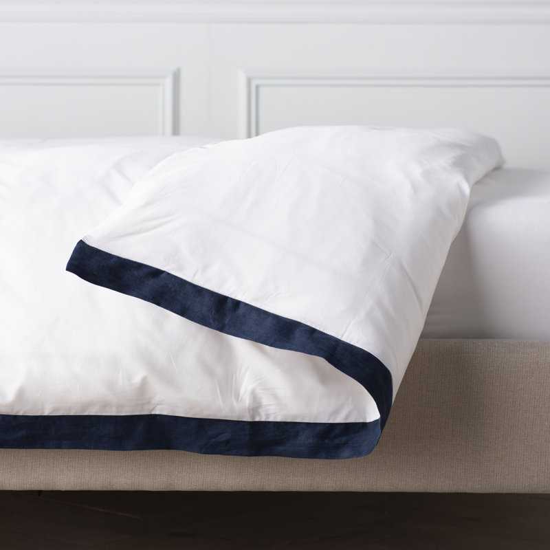 Twin White and Linen Cotton Percale Duvet Cover