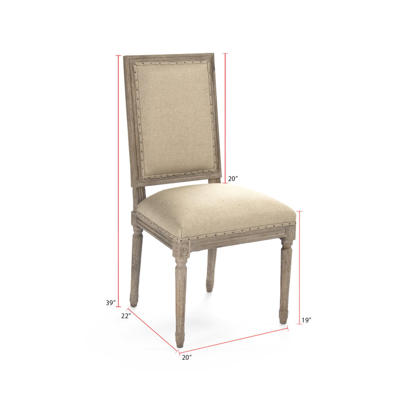 Limed Gray Oak Wood Side Chair with Hemp Upholstery