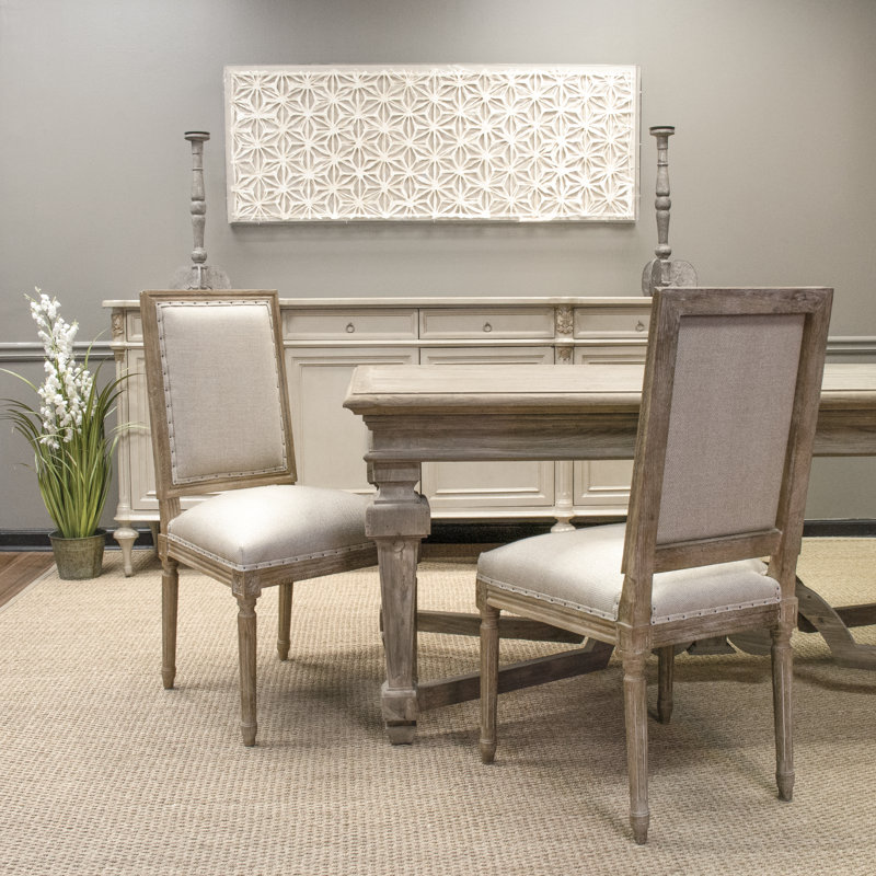 Limed Gray Oak Wood Side Chair with Hemp Upholstery
