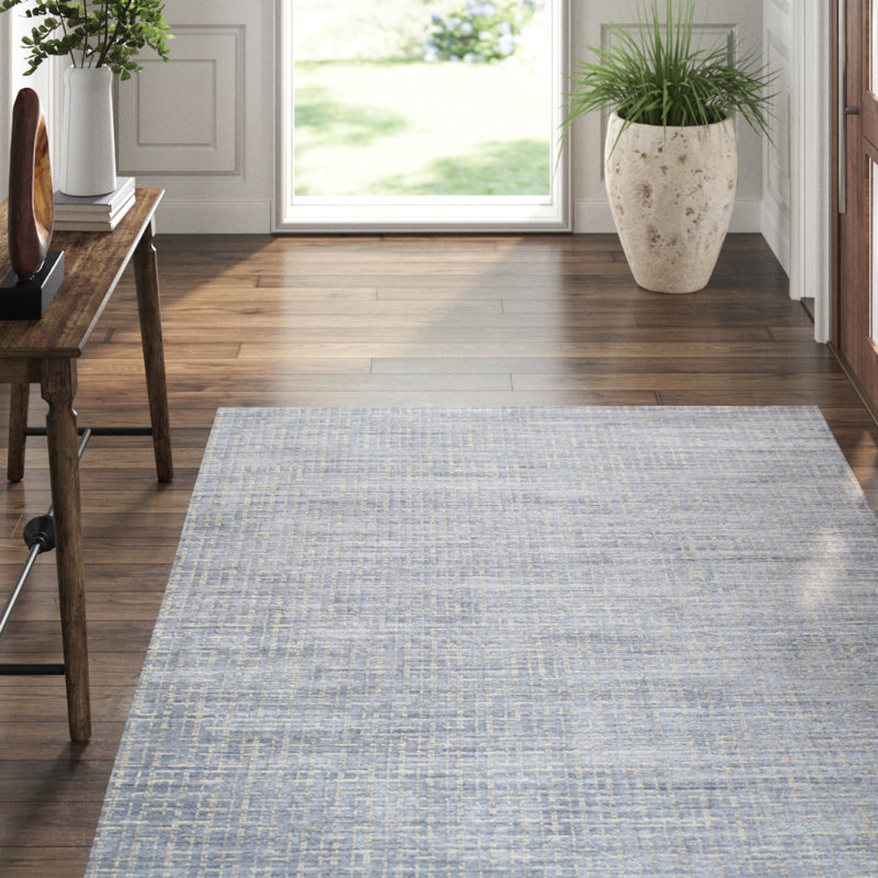 Hand-Loomed Blue Silk & Wool Blend Modern Rug - 10' x 14'