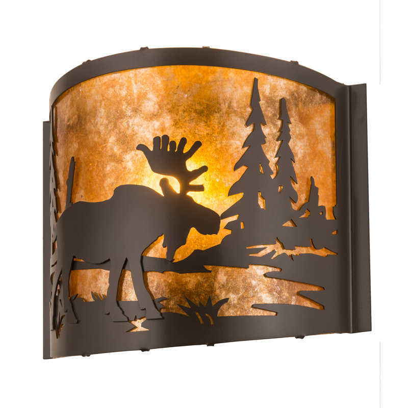Timeless Bronze Moose and Trees Amber Glass Sconce