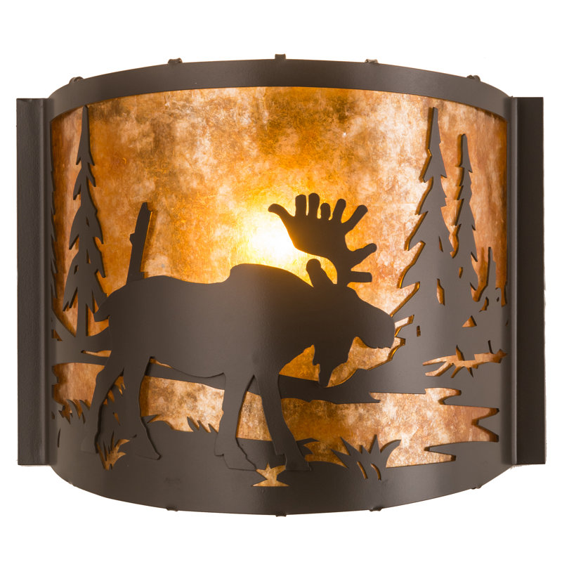 Timeless Bronze Moose and Trees Amber Glass Sconce