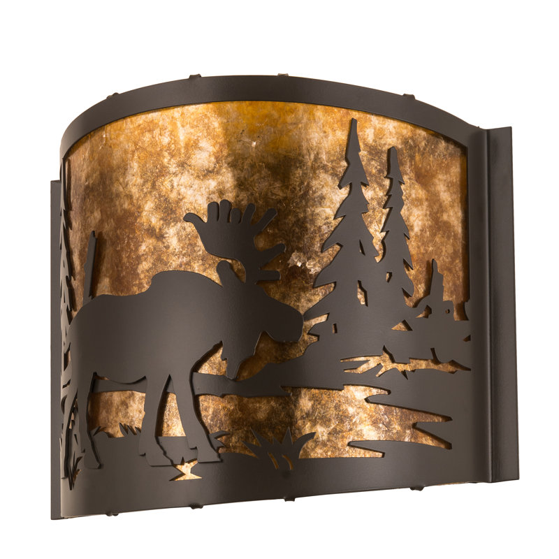 Timeless Bronze Moose and Trees Amber Glass Sconce