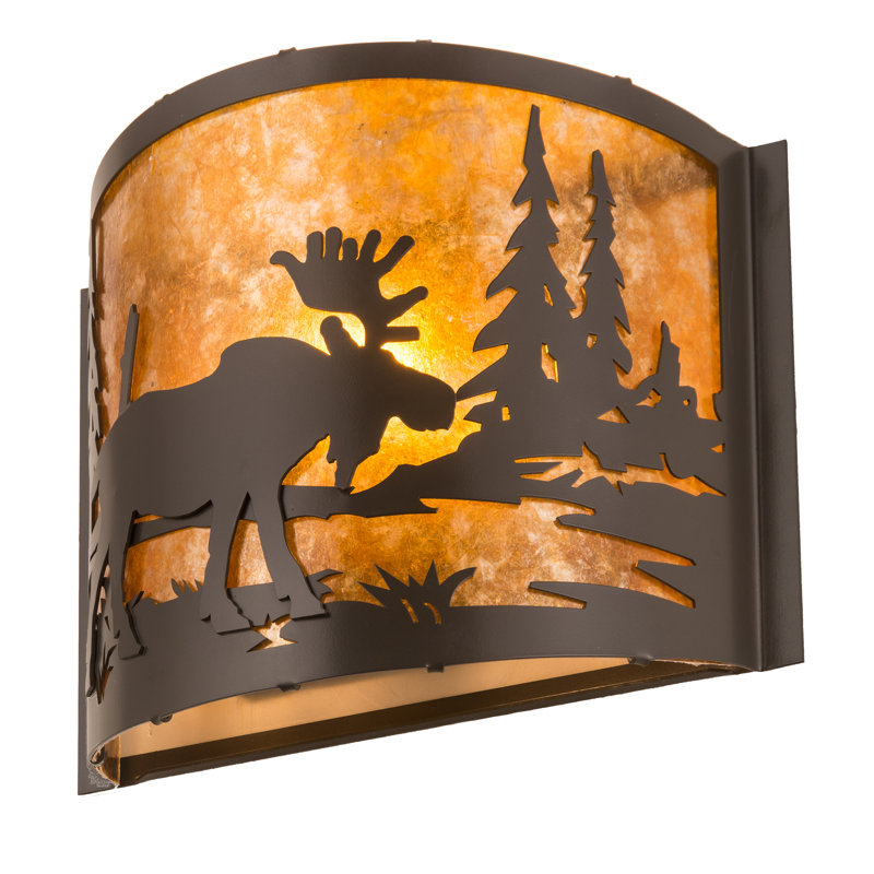 Timeless Bronze Moose and Trees Amber Glass Sconce