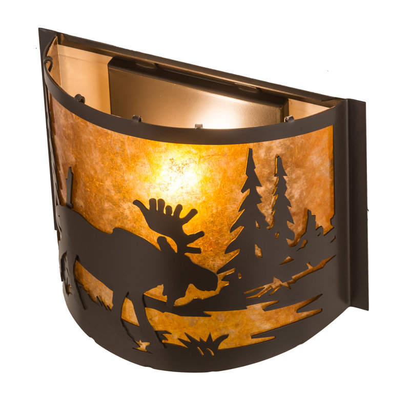 Timeless Bronze Moose and Trees Amber Glass Sconce