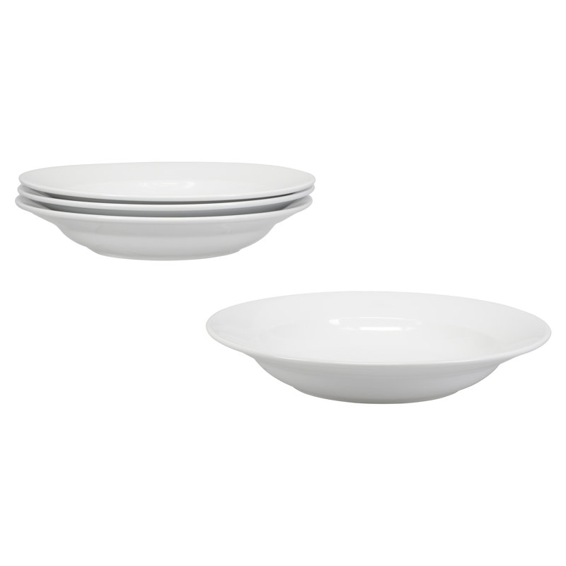 Classic White Porcelain Rim Soup Bowls, Set of 4