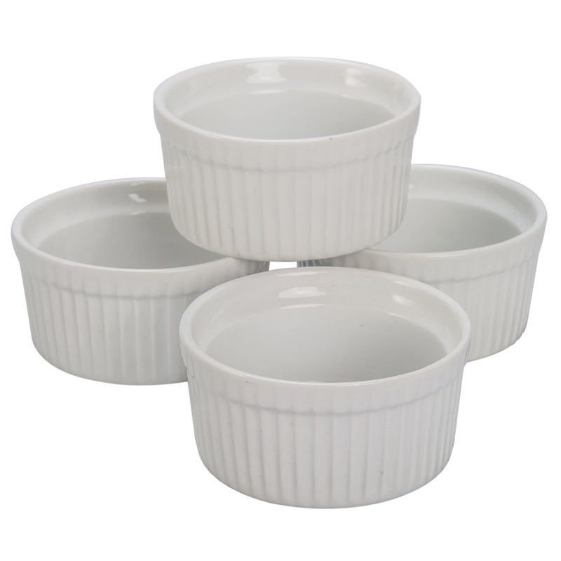 White Porcelain Round Soufflé Ramekins Set with Lids, 4.5 oz