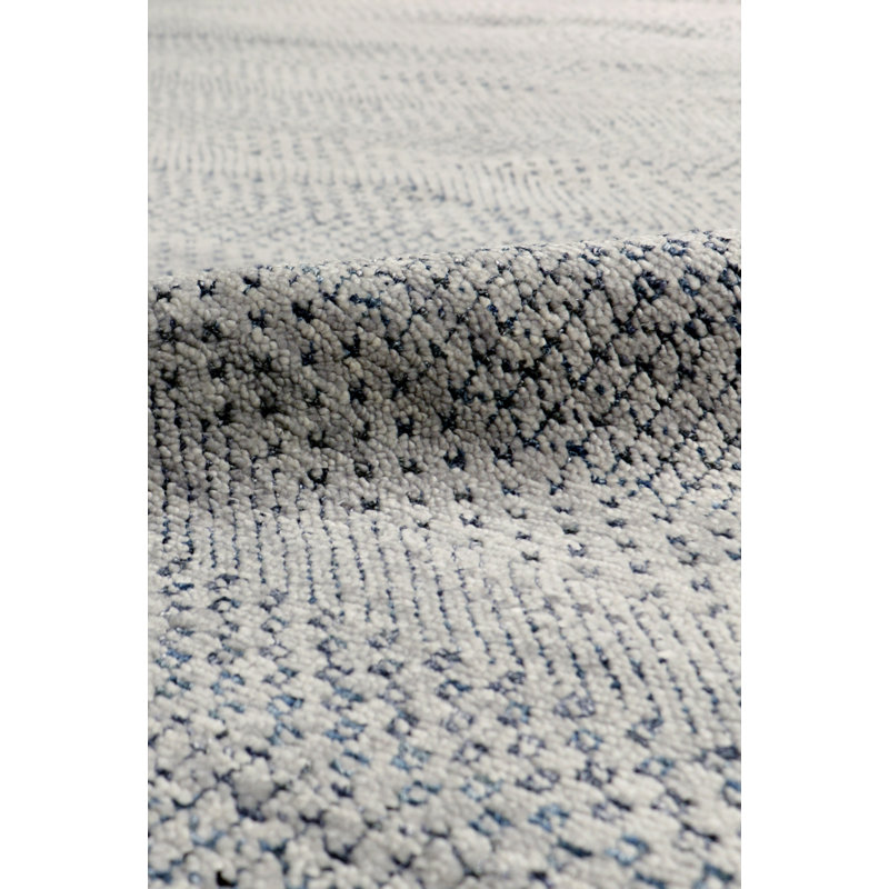 Silver Hand-Knotted Wool and Silk Area Rug