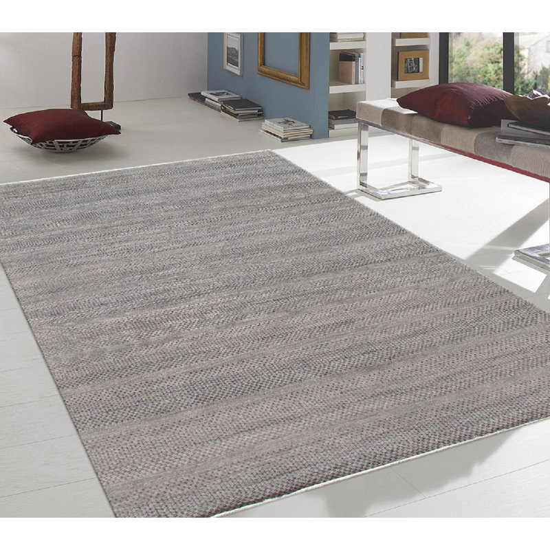 Silver Hand-Knotted Wool and Silk Area Rug