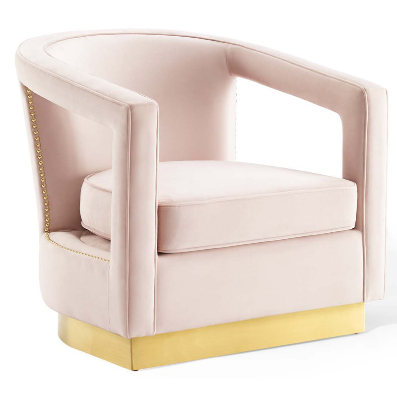 Pink Velvet Accent Chair with Gold Trim, 32"