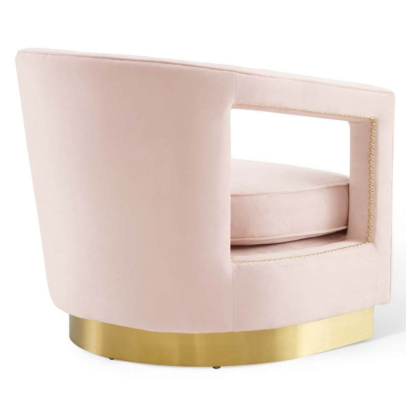 Pink Velvet Accent Chair with Gold Trim, 32"