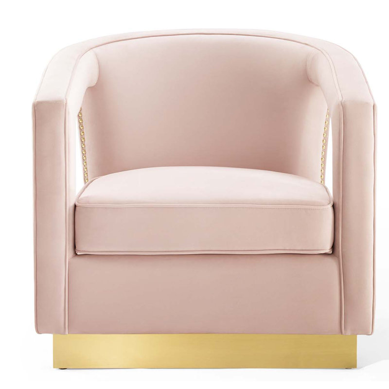 Pink Velvet Accent Chair with Gold Trim, 32"