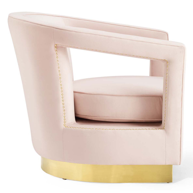 Pink Velvet Accent Chair with Gold Trim, 32"