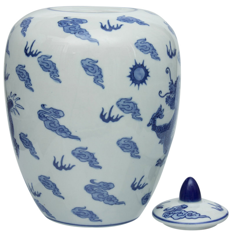 11" Blue and White Hand-Painted Porcelain Dragon Vase