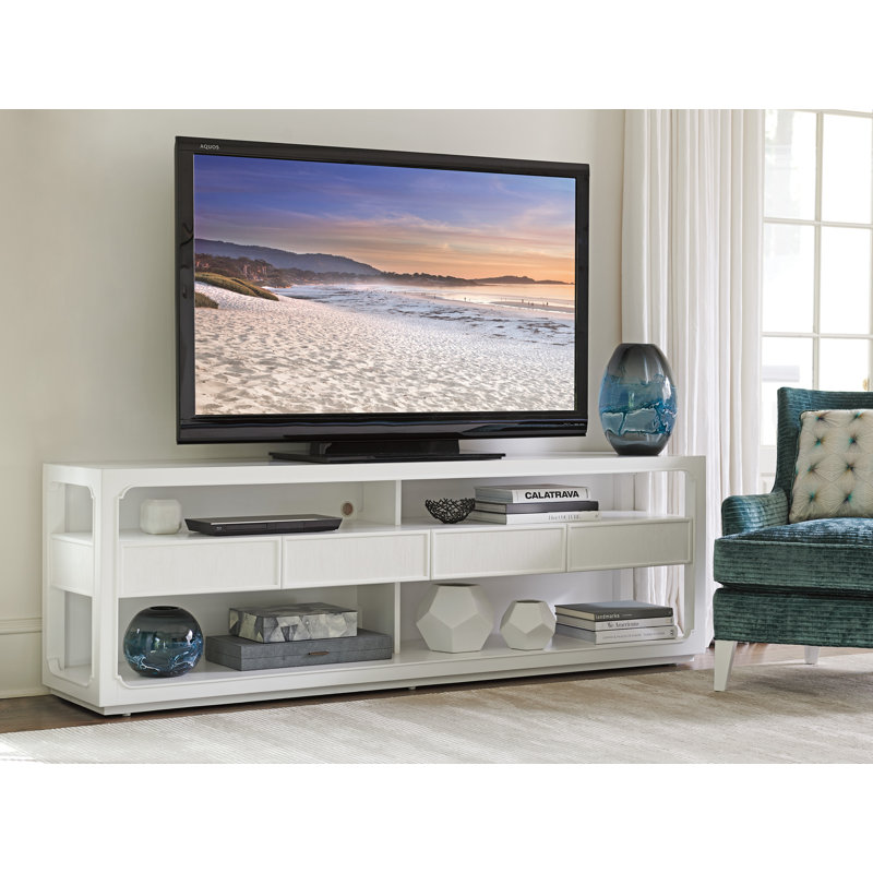 White Transitional Media Console with Cabinet and Drawers