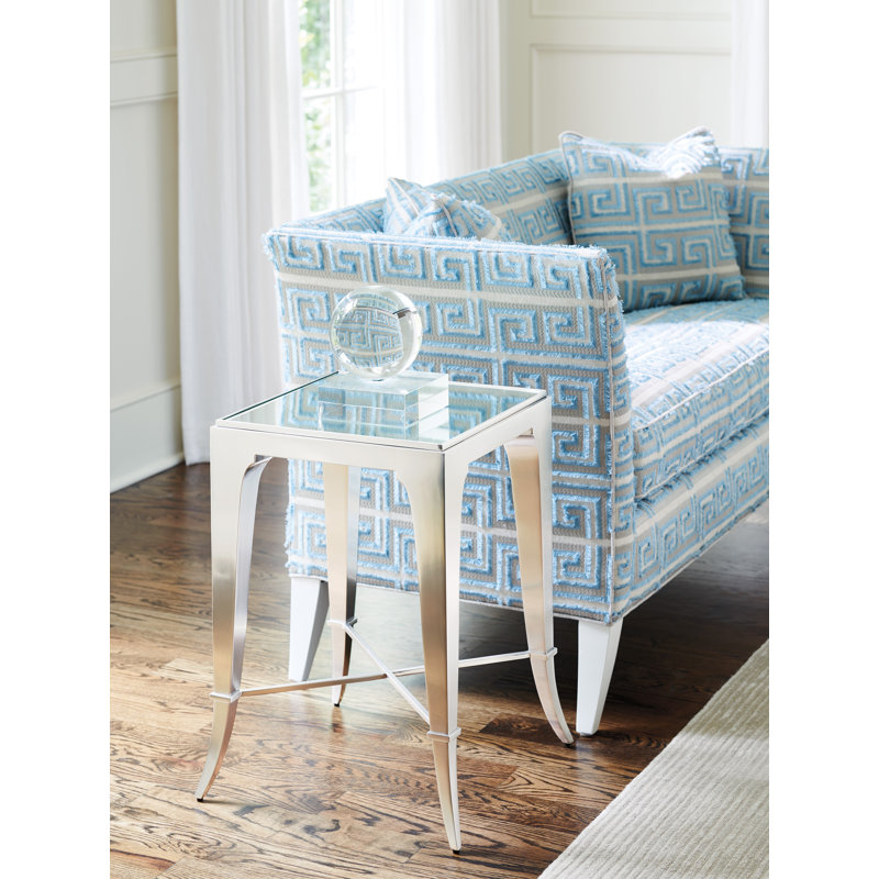 Silver Mirrored Wood and Metal Square End Table